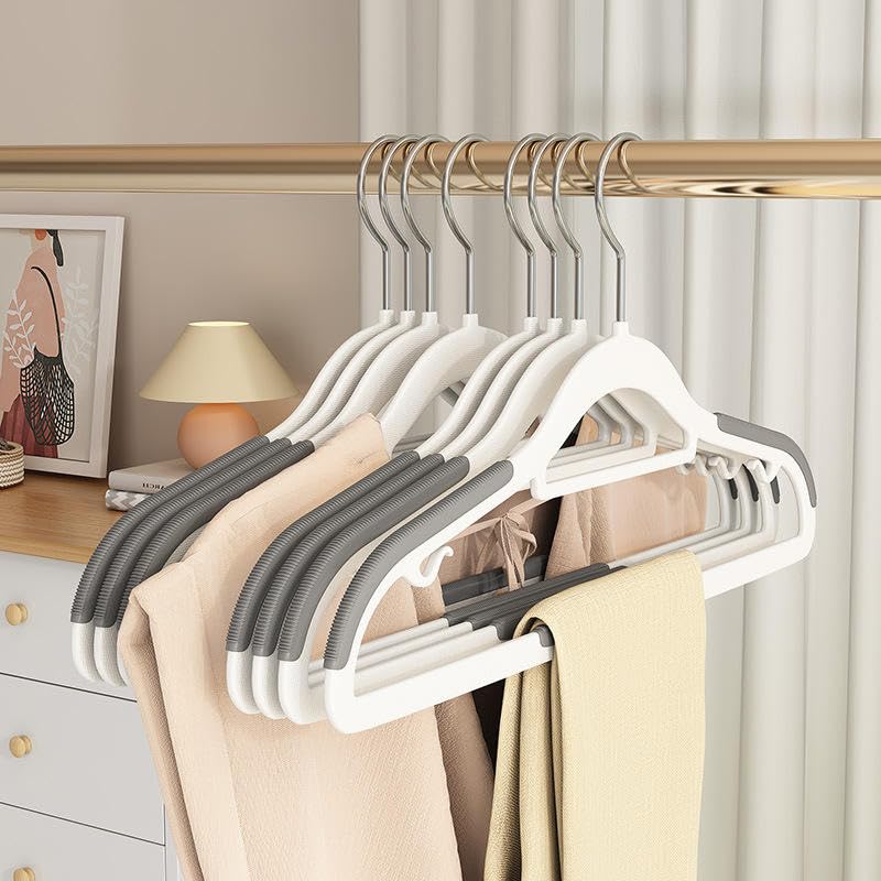 Image of Anti Slip Clothes Hangers - Space Saving Dry & Wet Hangers with Non-Slip Pads - Heavy Duty Coat, Suit, Underwear, Pants, Shirts - Grey (6)