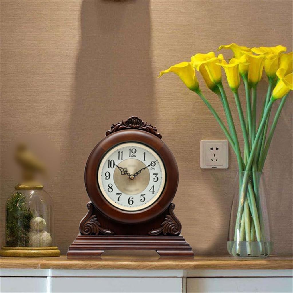 無垢材シートクロックファミリー静かなレトロリビングルーム置き時計新聞時間装飾品