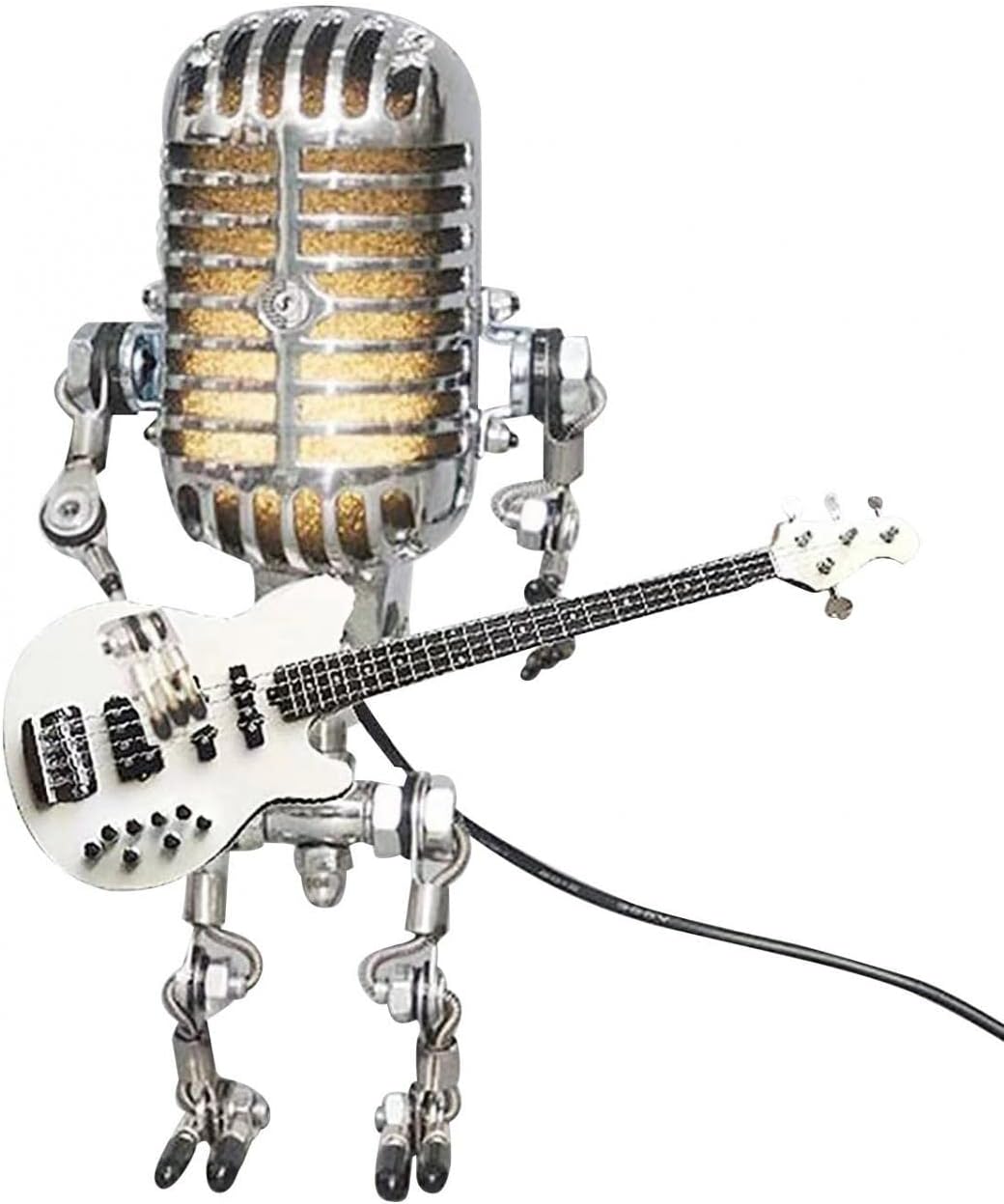Vintage Metal Microphone Robot Desk Lamp with Mini Guitar