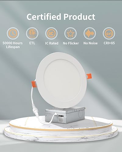 Miniatura 8 de JESLED Paquete de 24 luces empotrables LED ultrafinas 7CCT de 6 pulgadas con caja de conexiones, 2700k3200k3900k4500k5000k6000k6500k, luz de techo
