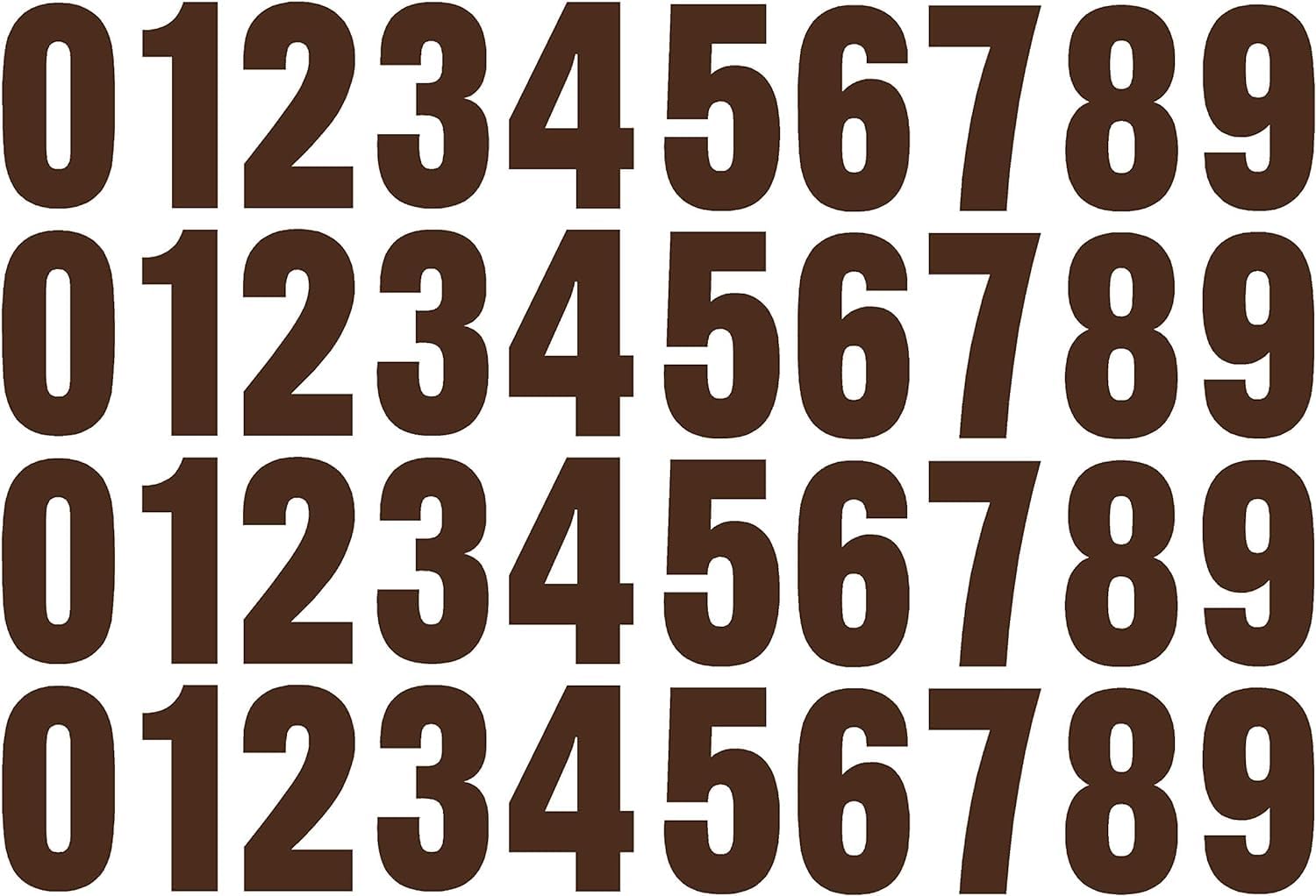 0-9 Numbers Brown Vinyl Sticker Decals Set of 40 Choose Size!! 1/2" to 12" (V1446BrownClear) (2.5")
