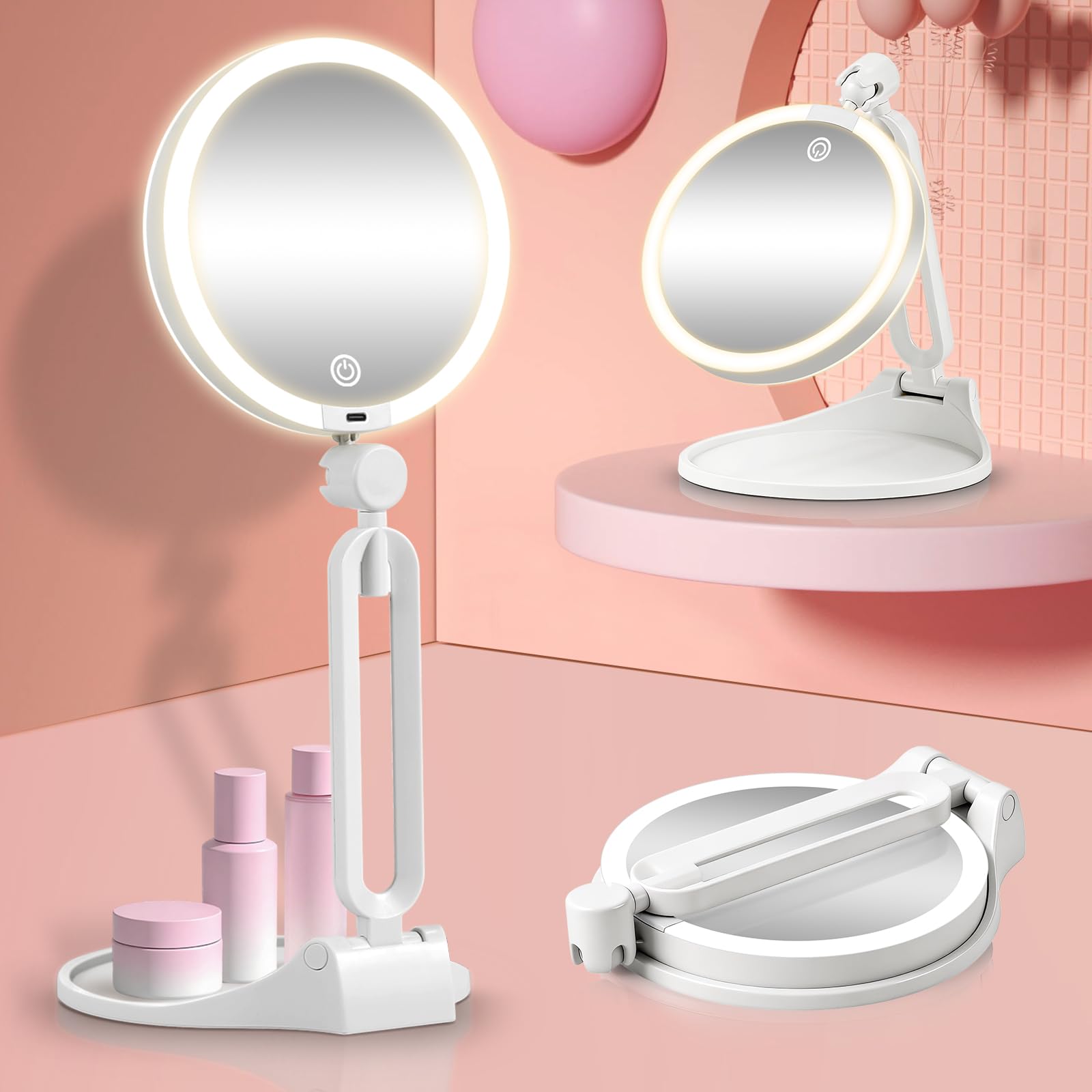 Miroir grossissant de voyage 30X à LED rechargeable 15cm pour maquillage