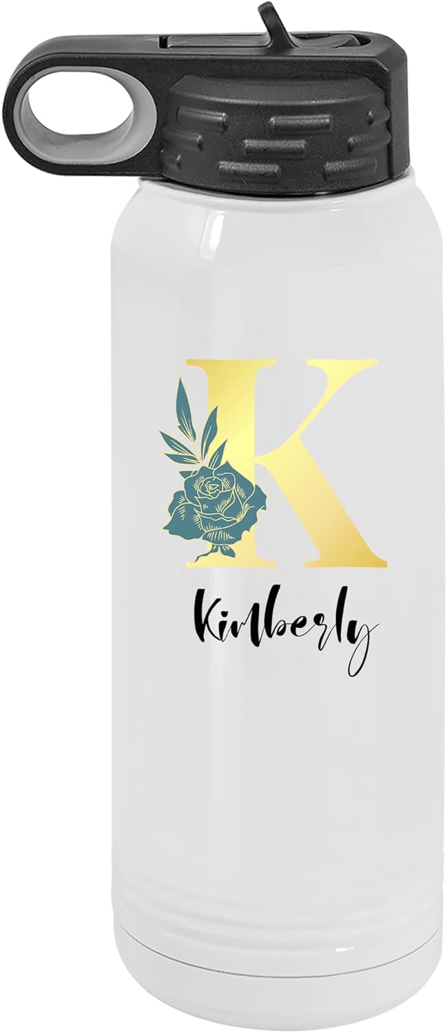 Sofia's Findings Personalized Floral Initial 30 oz. Water Bottle with Sports Cap