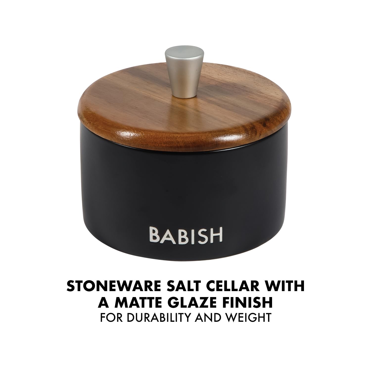 Babish Piwnica solna z kamionki z drewnianą pokrywką - 10 cm x 8,9 cm