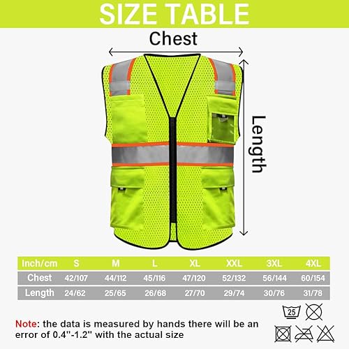 Miniatura 6 de HYCOPROT Chalecos de seguridad reflectantes de malla de alta visibilidad con bolsillos y cremallera, cumple con las normas ANSIISEA