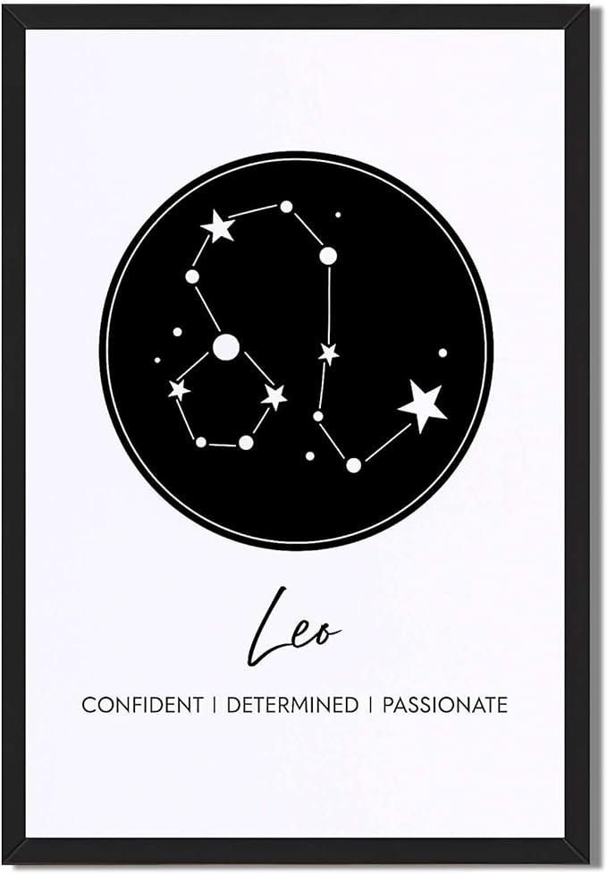 Framed Zodiac Sign Leo Poster Canvas Print Art, Minimalist Aesthetic Wall Art, Pictures, Painting, Trendy Wall Decor for Living Room, Dorm Room, Home Decoration (Blank Framed,8L X12W)