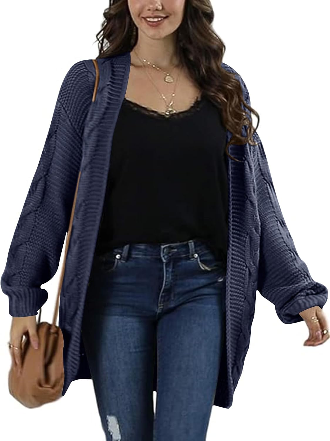 Ferrtye Womens Oversized Chunky Open Front Cardigan Sweaters Cable Knit Long Sleeve Cardigans Outwear Coats - Image 3