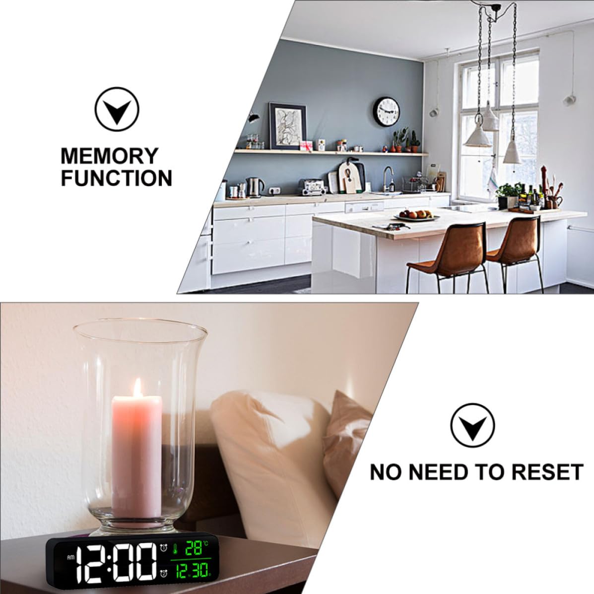 SOLUSTRE Reloj Despertador LED Batería, Pantalla Luminosa, Negro