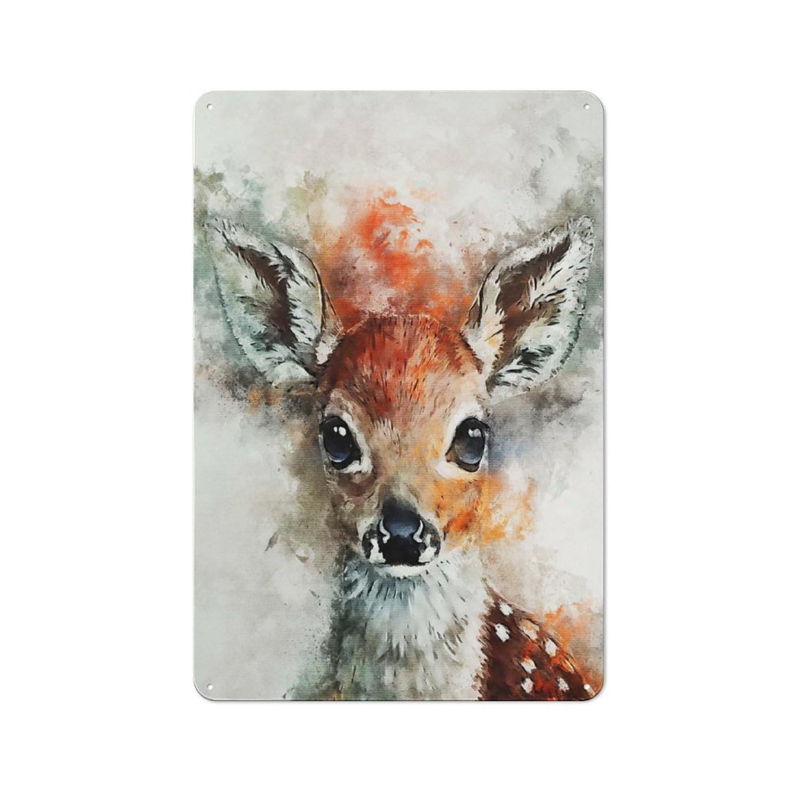 Junmoney Style-13 Deer New Watercolort Country Vintage Metal Wall Decor 30X20cm, Country Metal Sign For Kitchen, Cottage, Porch Or Garden Room