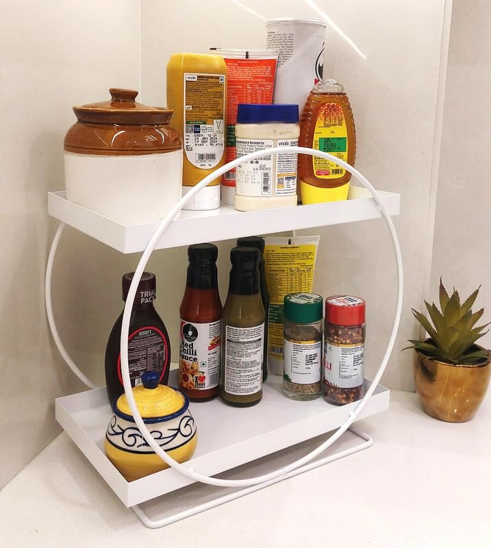 appeasy Metal Kitchen Countertop 2-Tier Seasoning Jar Storage Organizer, Bathroom Countertop Organizer Shelf - White 4