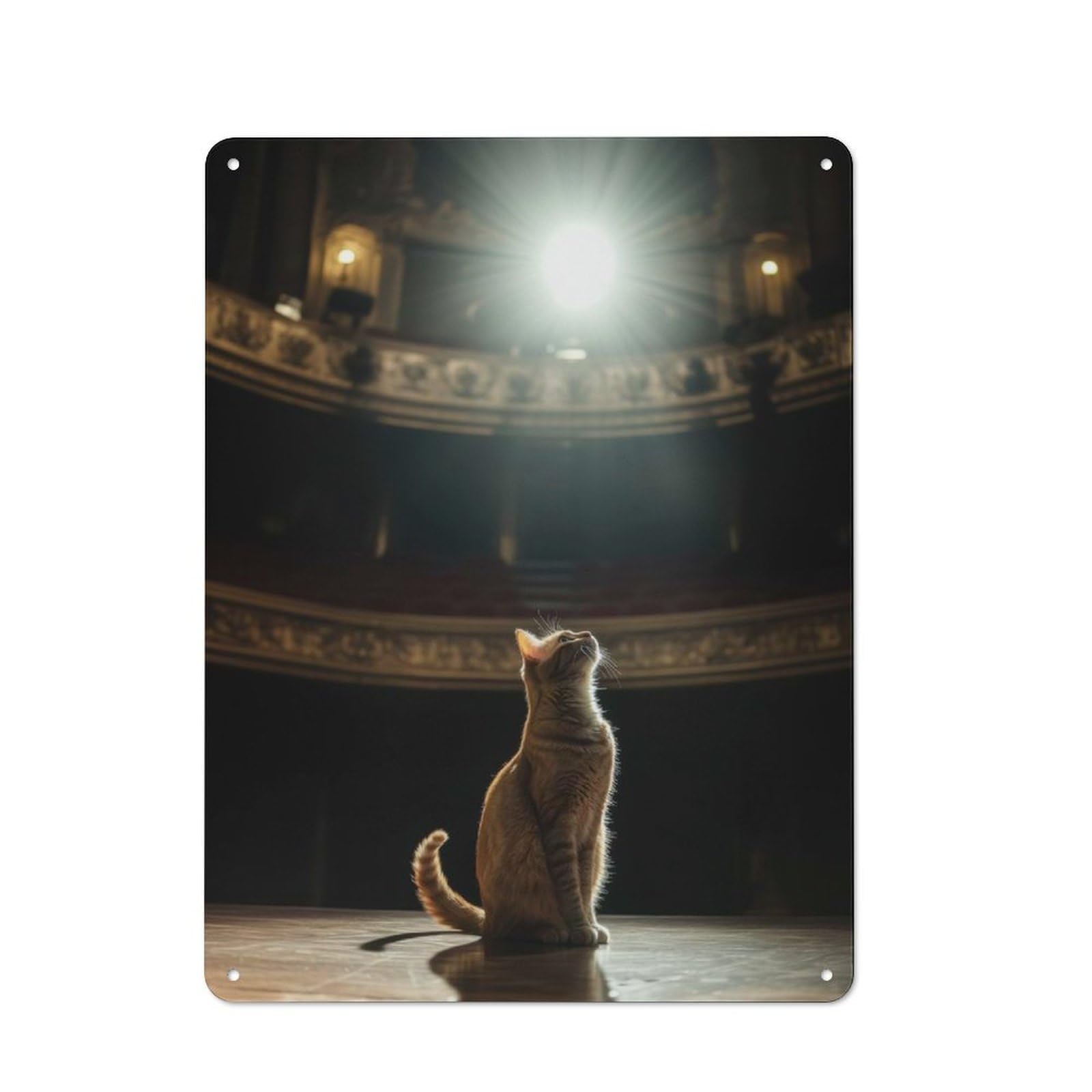 Tin Sign 40x30cm with Cat on Stage for Workshop Wall, Rustic Decor, Suited to Workshop Decor Fans