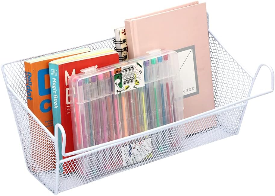 2 pcs Hanging metal mesh bedside storage basket， student dormitory bed storage baskets,used for bedside storage, beverage tissues and office rooms with hooks (white) - Image 5