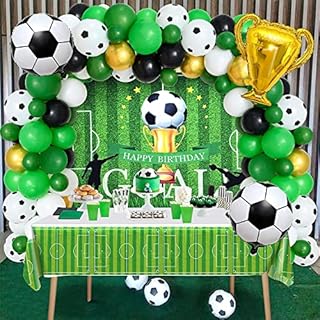 Tacobear 90PCS Football Party Birthday Decoration with Football Backdrop Tablecloth Balloon Garland Foil Balloons for Kids Boys Football Fans Football Soccer Themed Party Decor Supplies