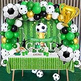Tacobear 90STK. Fußball Geburtstagsdeko Fußball Party Deko mit Fußball Hintergrund Tischdecke Ballon-Girlande Folienballons für Kinder Jungen Erwachsener Fussball Kindergeburtstag Party Dekoration