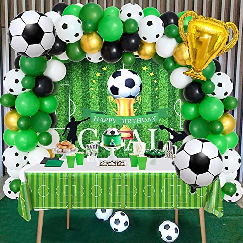 Tacobear 90 pièces Football Décoration Anniversaire Garçon avec Football Toile de fond Nappe de table Guirlande de Ballons pour Enfant Garçons Football Articles Fête Party Décoration
