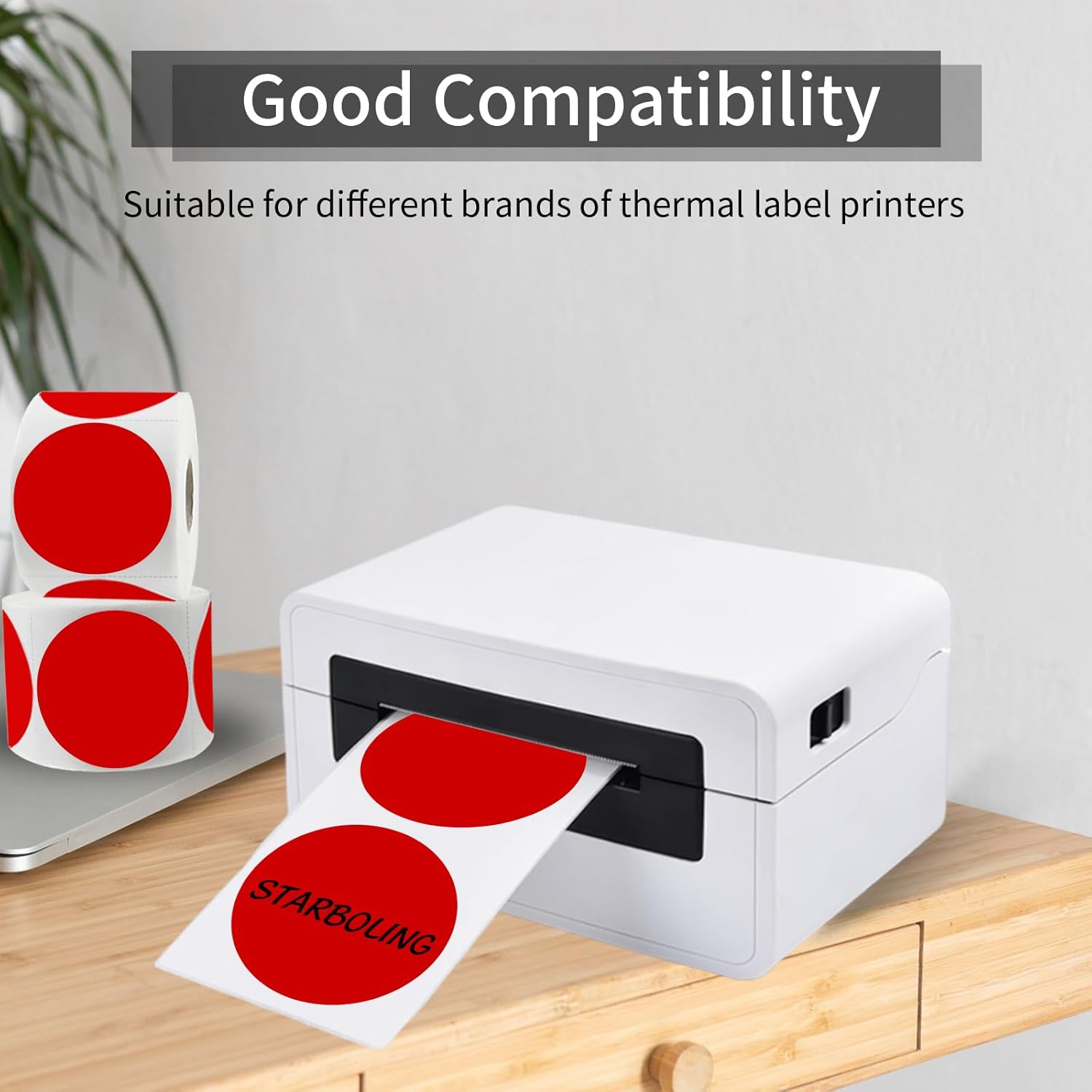 2 Inch Red Round Thermal Labels, Self-Adhesive Direct Printer Stickers for DIY Logo Design, Name Tag (500/Roll) - Image 4