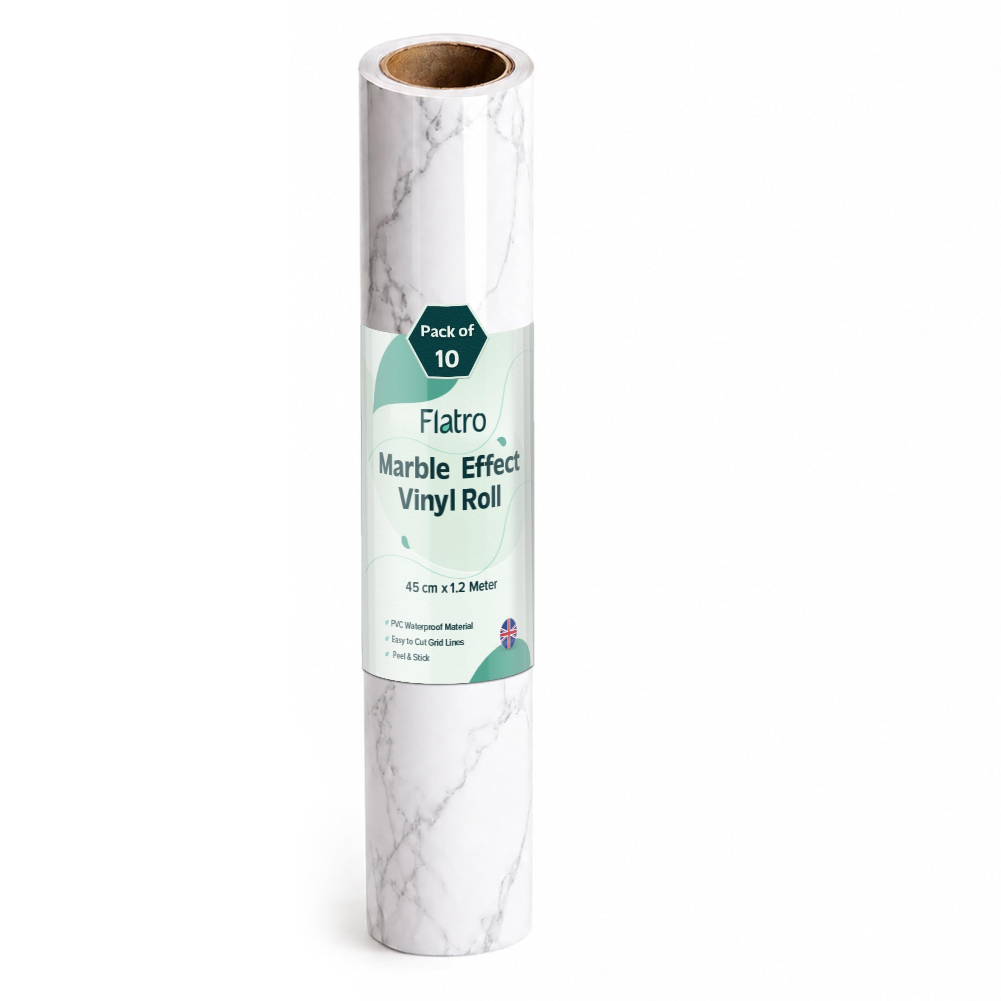 Flatro Marble Vinyl Wrap 10 Rolls - 120 x 45 cm - Kitchen Worktop Covering with Printed Grid Lines | Peel & Stick Marble Effect Self Adhesive Vinyl Sticker | Suitable for Cupboard, Furniture & More