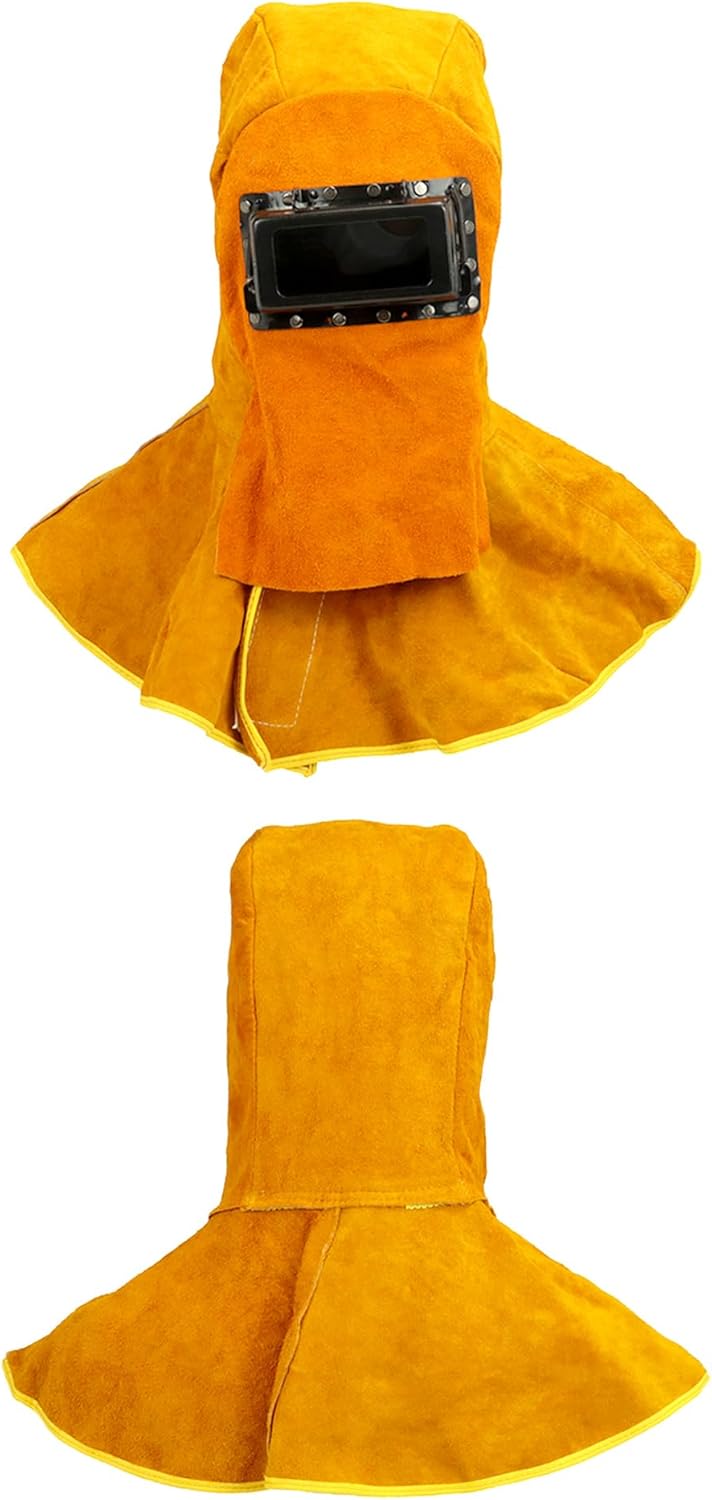 QWORK Cowhide Leather Welder Hood with Protective Gear