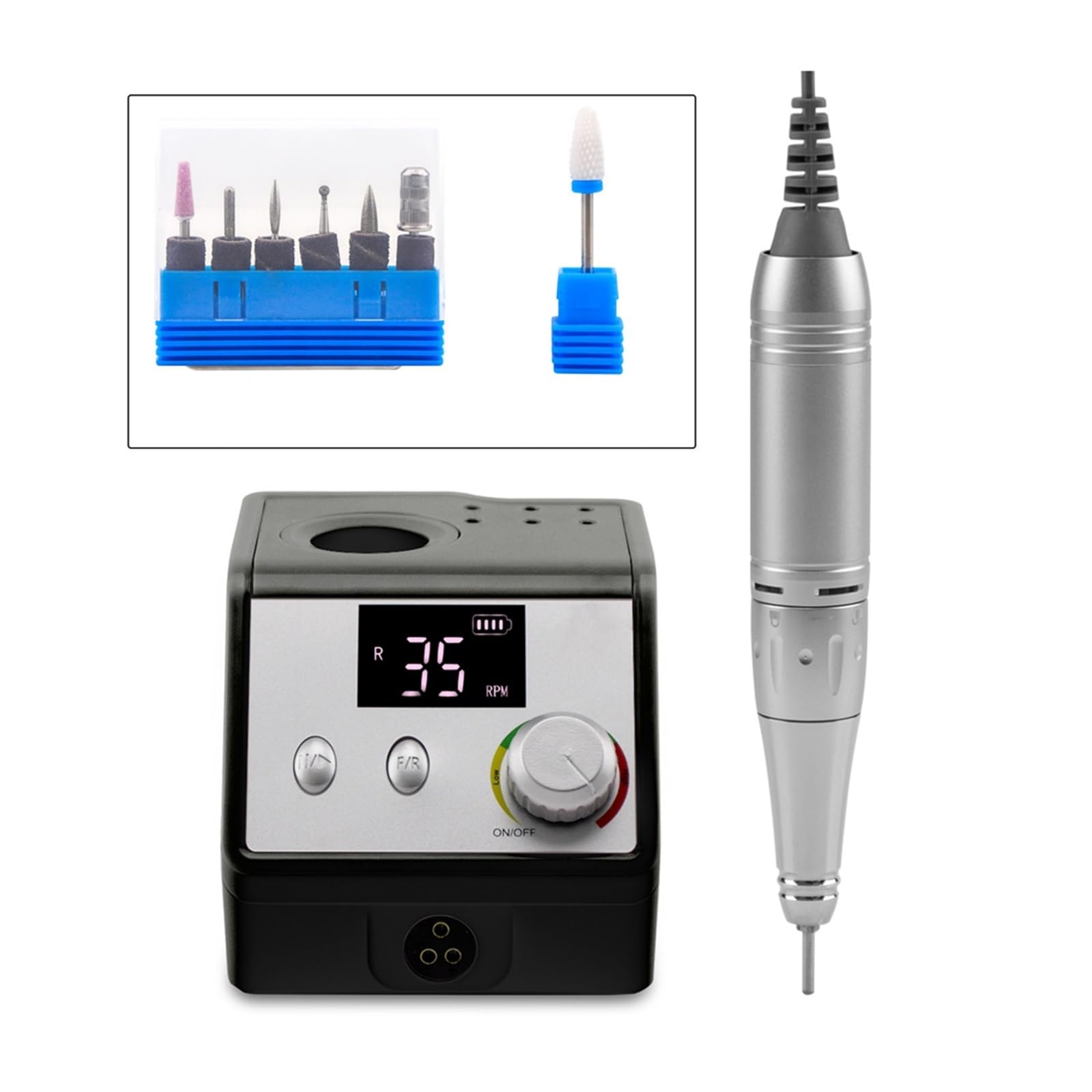 Elektryczna frezarka do paznokci, 35000RPM Przenośny stojak Elektryczna wiertarka do paznokci Zestaw maszyn, bezprzewodowe wiercenie Manicure Pedicure Polerka do paznokci(Nero)