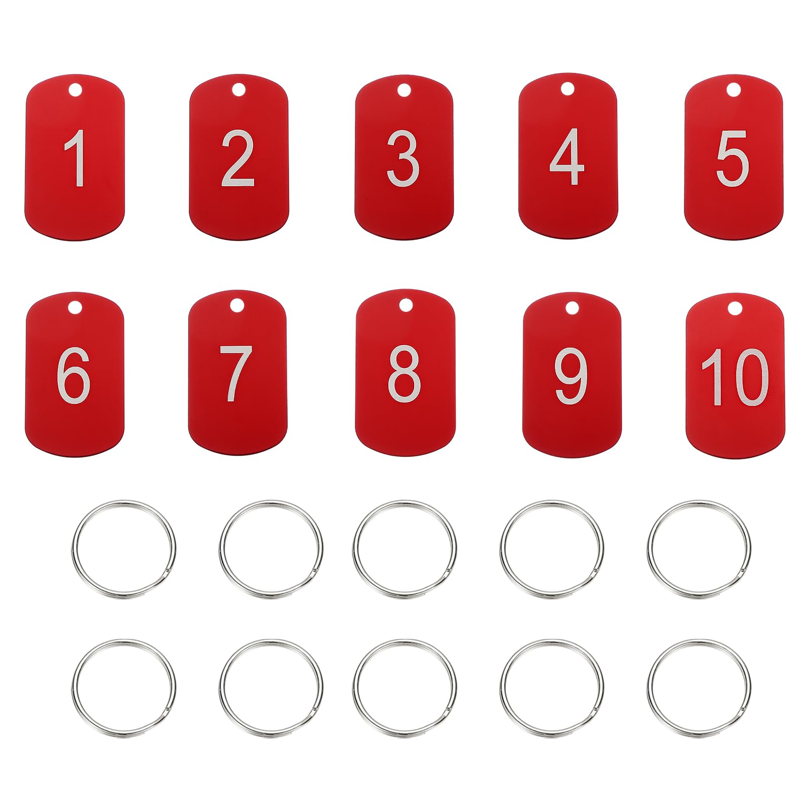 PATIKIL 10PCS Number Tags 1-10, Table Number Key Tags Aluminum Numbered Keychain Metal Rectangle with Key Rings for Organizer Field Sales Hangers Clothes Labels ID, Red