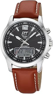 Funk Solar Herren Uhr Analog mit digitalem Datum mit Leder Armband EGA-11713-21L