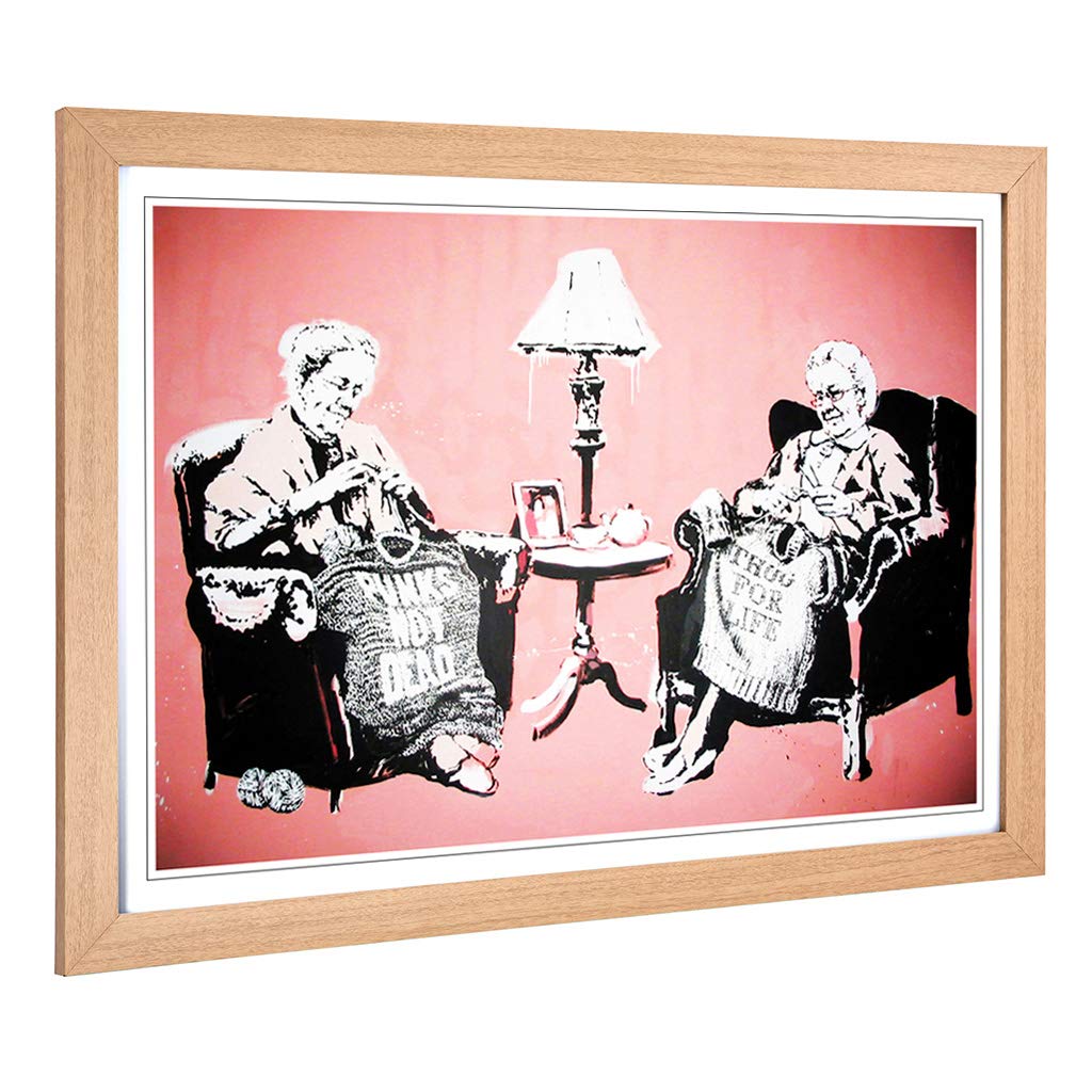 Big Box Art Framed Print of Banksy Postmortem Punks Not Dead Graffiti (1) Design | Wall Art Picture| Home Decor for Kitchen, Living Room, Bedroom, Hallway, Oak, A2 / 24.5x18 Inch / 62x45cm