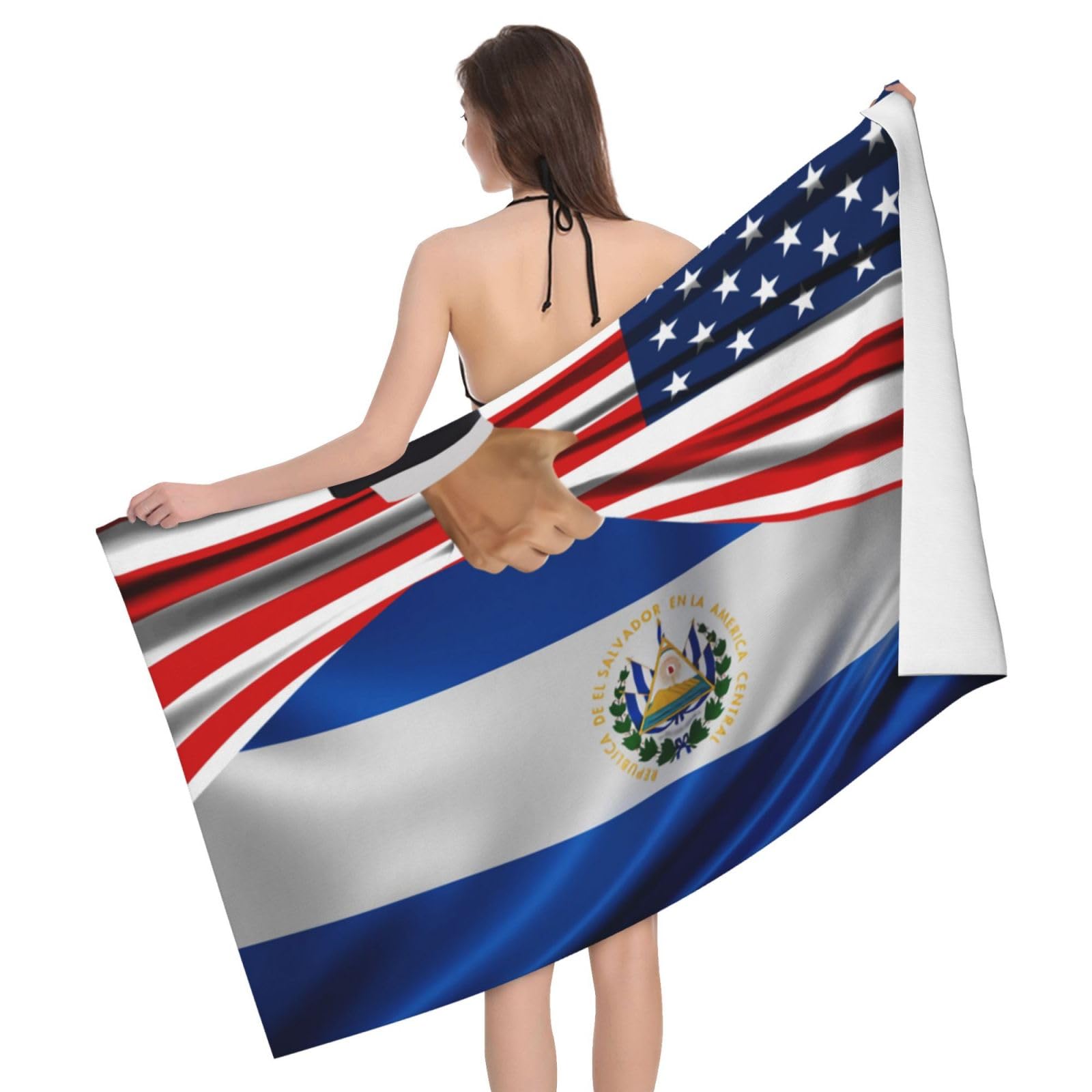 HLBSDM Microfiber America Flag and El Salvador Flag Beach Towel Quick Dry Soft Sand Free Beach Towels for Pool Swim Beach Lightweight Thin Towels