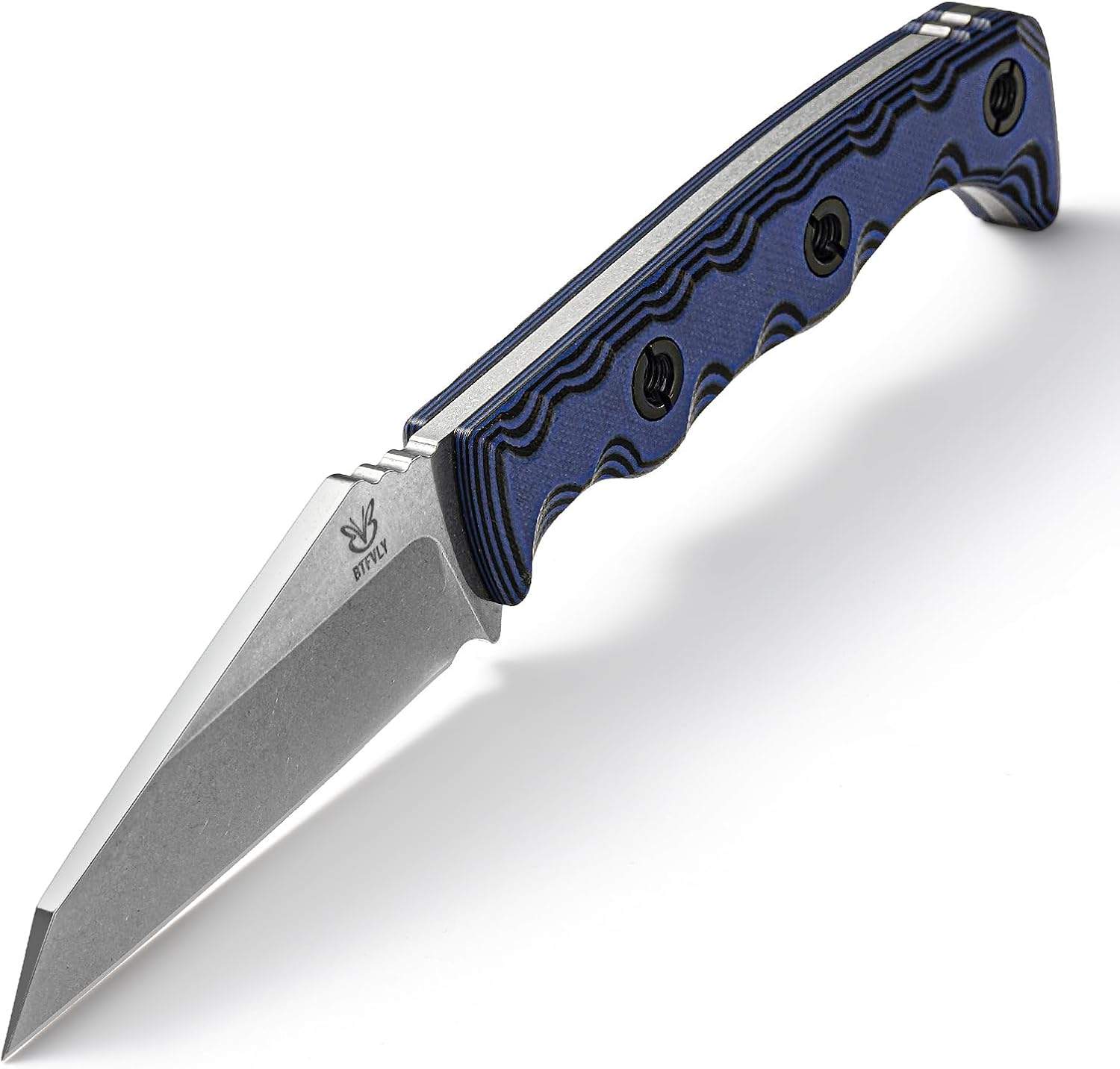 EDC Fixed Blade Knife, 14C28N Steel Blade, G10 Handle, 3" Blade 7.3" Overall, Carbon Fiber Sheath, Outdoor Hunting Knife (Blue)