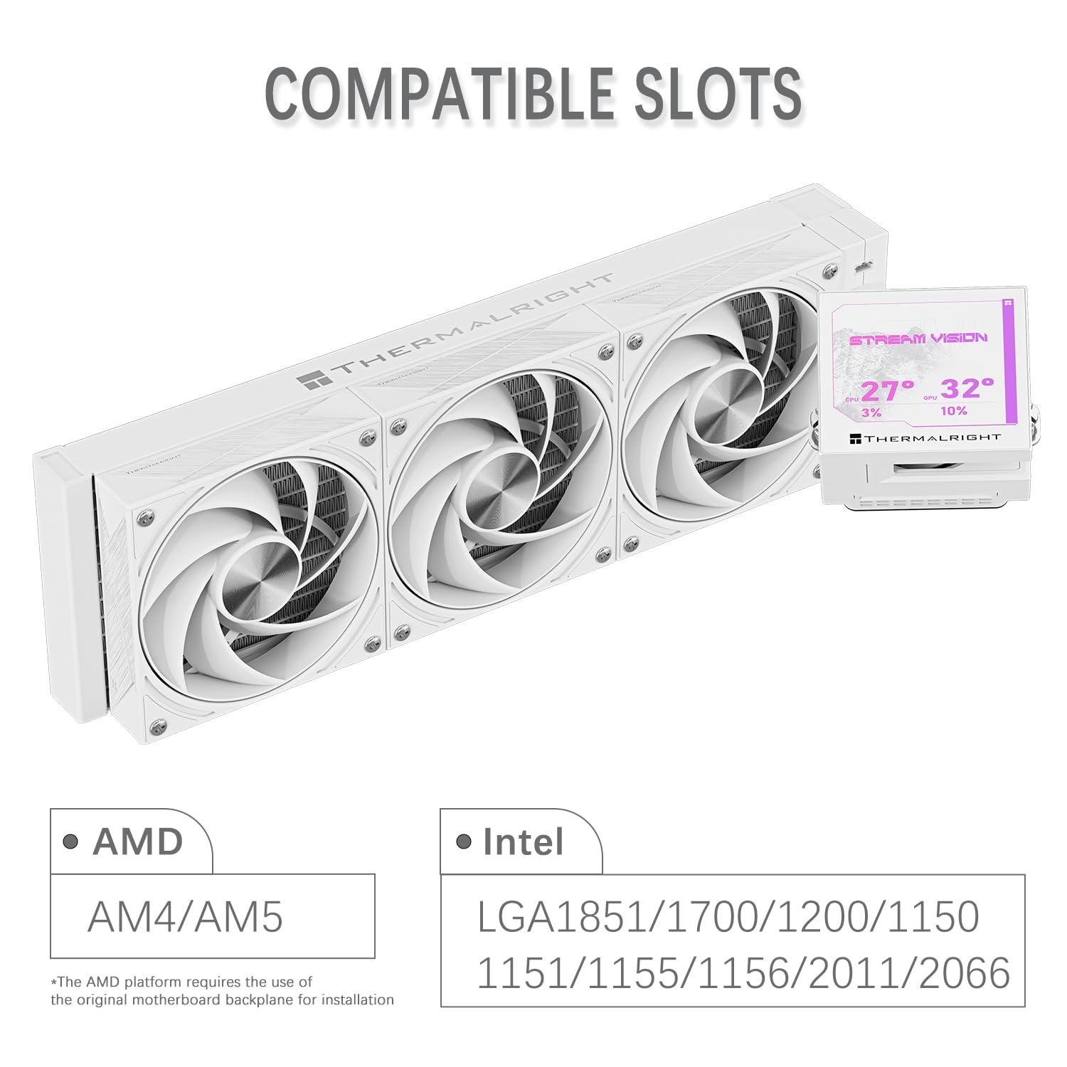 TR-Thermalright Stream Vision 360 - Raffreddatore CPU liquido bianco, schermo LCD IPS da 3,5 pollici con risoluzione 680 x 480, magnetico, testa fredda con ventola incorporata integrata, radiatore da