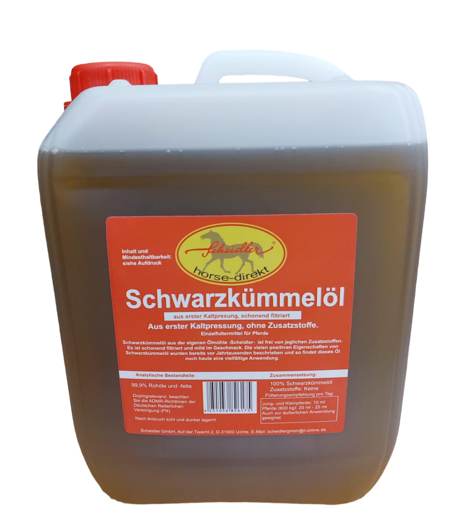 Scheidler horse-direkt 3 x 2,5 L Premium Schwarzkümmelöl für Pferde und Hunde Kaltgepresst Kanister – Frisch Aus Eigener Pressung