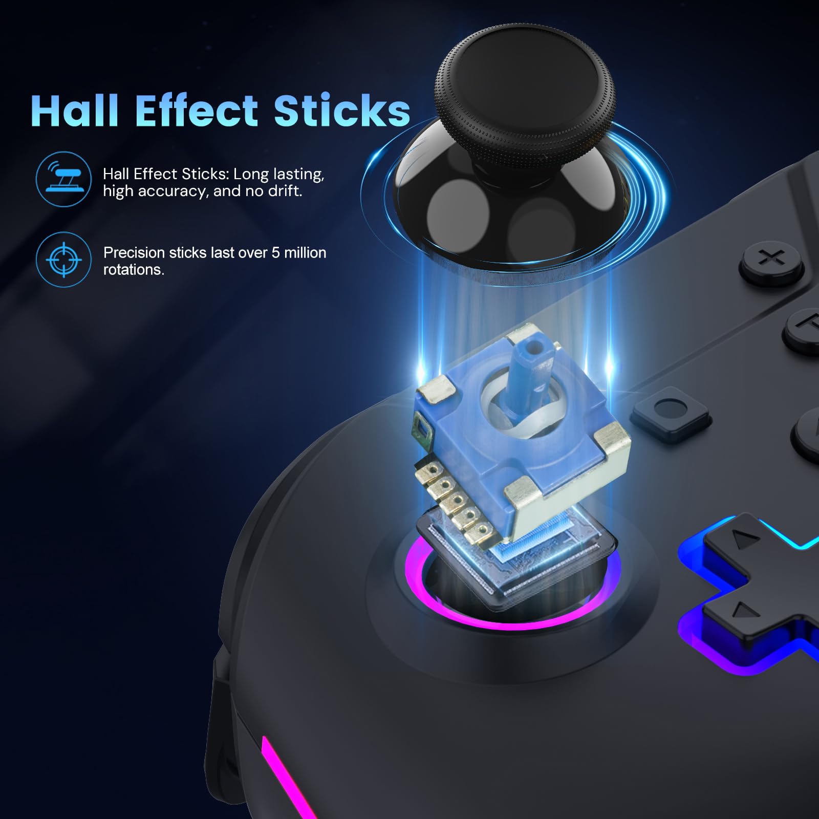 Armor 3 NuRival Wireless RGB LED Game Controller For Nintendo Switch® Hall Effect Sticks OLED/Switch® - Black