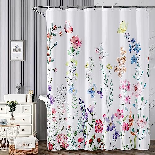 FUN WEEKEND 72"x78" Floral Shower Curtain, Waterproof Polyester Fabric Shower Curtains for Bathroom, Machine Washable Fabric Plant Shower Curtain with 12 Hooks