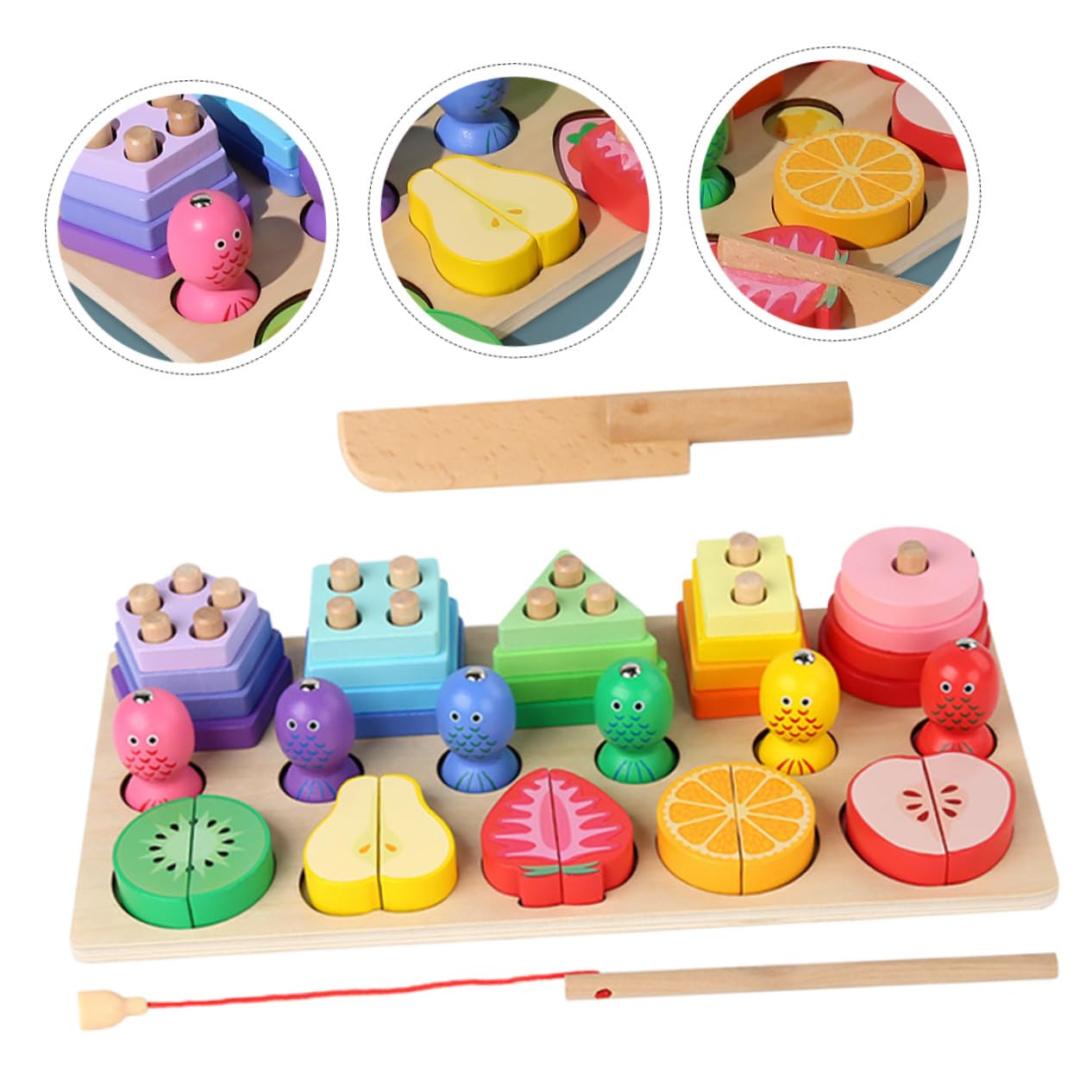 Juego De Juguetes De Madera Multiusos Tablero De Pesca y Formas a Juego para Niños, Resistente Al Desgaste, Desarrollo Cognitivo y Coordinación Mano-Ojo, Adecuado para Aprendizaje