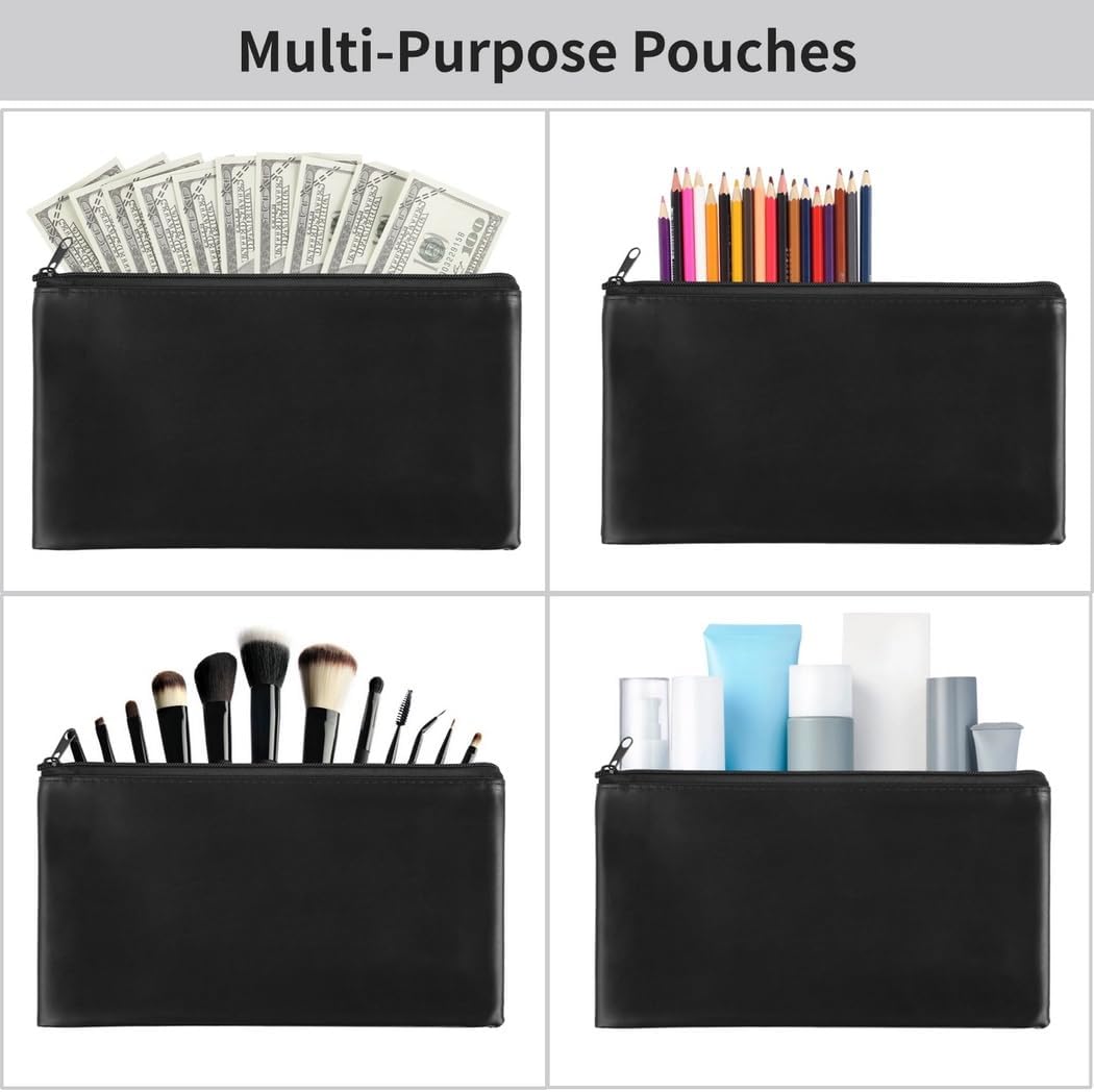 18 Waterproof Bank Deposit Bags, Zippered Pu Leather Pouches, 11.2×6.3 For Cash, Cosmetics, Travel Use