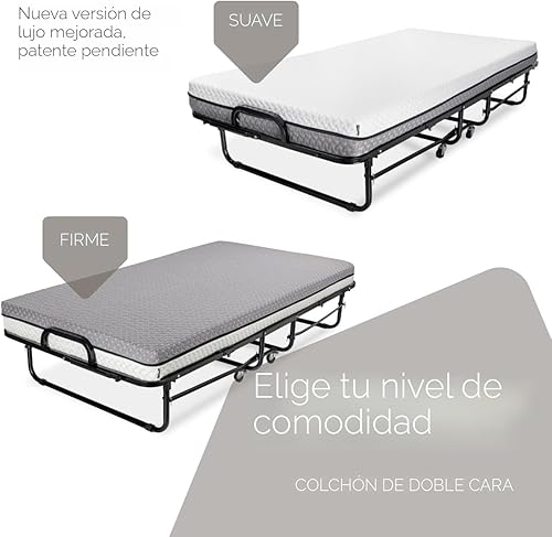 Miniatura 4 de Milliard Cama plegable Diplomat de lujo tamaño individual con lujoso colchón de espuma viscoelástica y un marco resistente súper fuerte 75 x 38