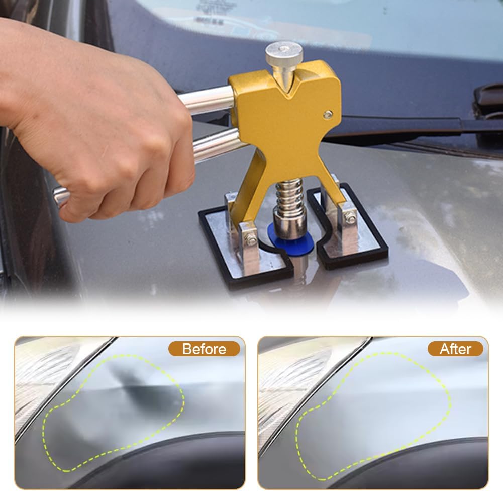 Auto Body Repair Kit Car Dent Puller with 18pcs Pull Tabs, Universal T Bar Paintless Dent Remover Tool Lifter for Auto Hail Damage Repair & Other Metal Surface