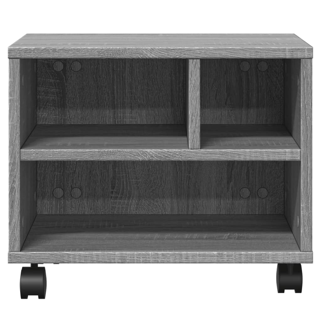 Druckertisch auf Rollen Grau Sonoma 41x32x34,5 cm, Druckerständer mit Rollen aus Holzwerkstoff, Stabiler Druckerwagen mit 2 arretierbaren multifunktionaler Organizer für Büro,