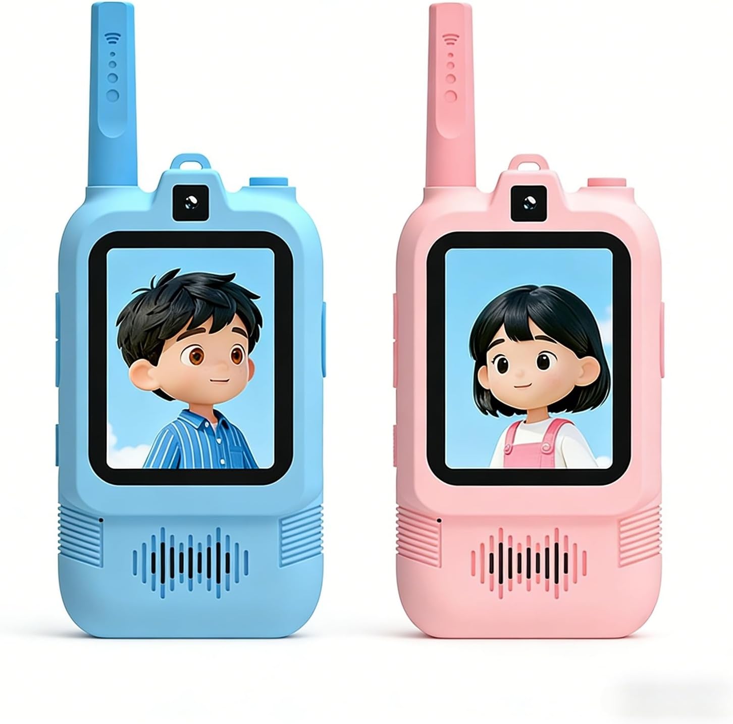 Zopsc Kids Video Intercom, 2pcs Walkie Talkie with 2 Inch Screen and Dual Cameras for Face to Face Chat, with 500m Range and Fun Sound Effects for Boys Girls Age 3 to 12