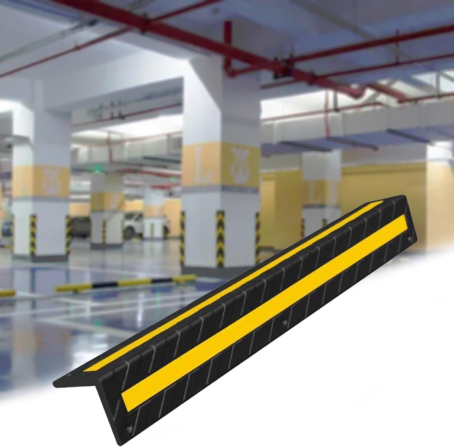 WDSOPK garage wall protector,wall corner protector, Reflective Corner Guards with Reflective Strips, L-Shaped Parking Garage Corner Guards,Red,8pcs,0.9cm (Black 37pcs)