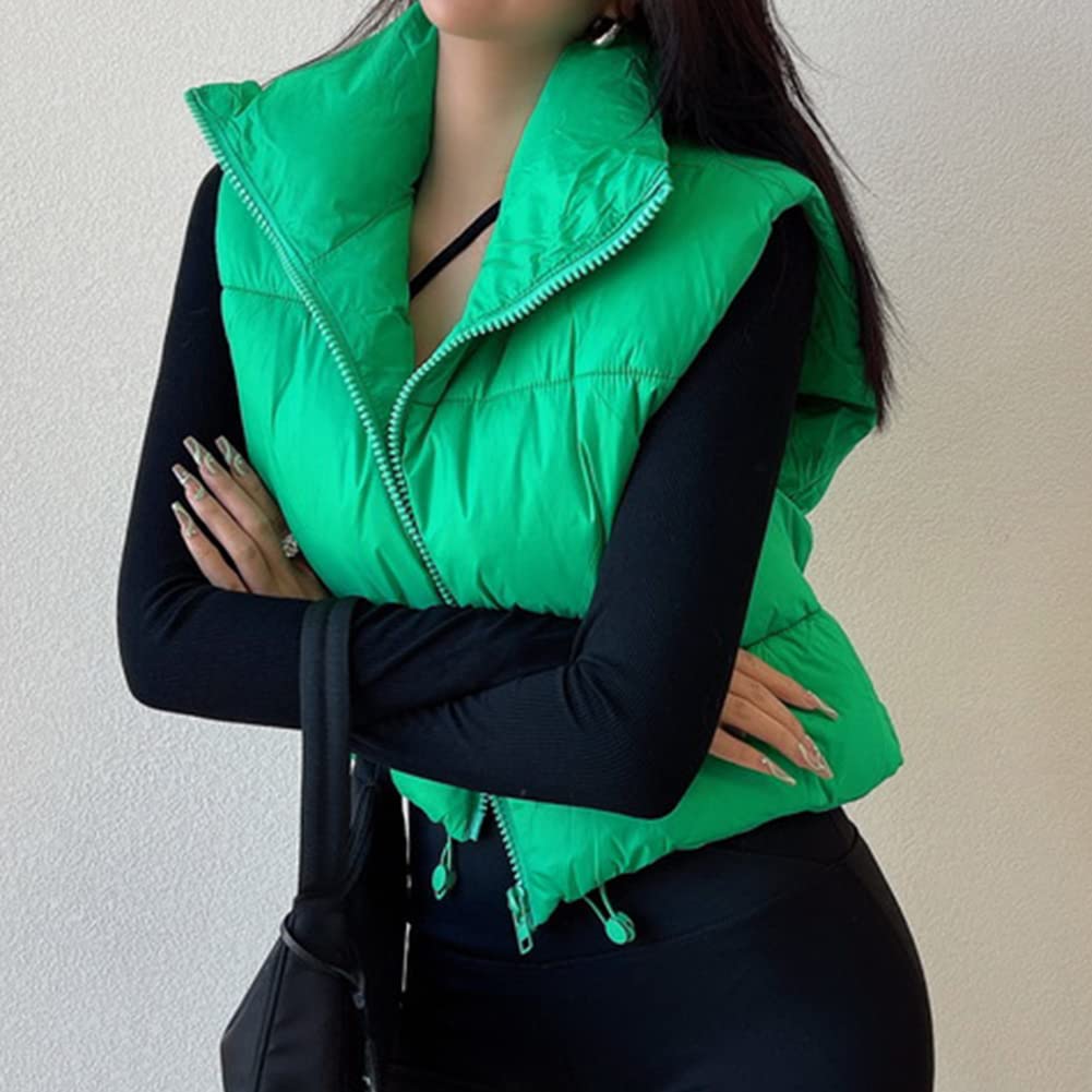 KEOMUD Women's Winter Crop Vest Lightweight Sleeveless Warm Outerwear Puffer Vest Padded Gilet