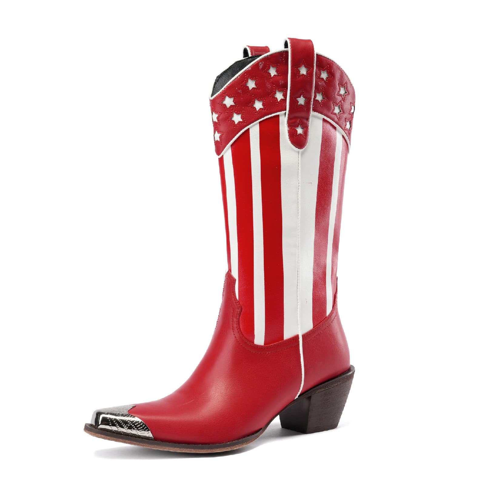 Peiyaqian Women's Western Knee-high Boot Cowboy Boots for Women Cowgirl Mid Calf Boots Floral Embroidery Pointed Toe Chunky Heel 2.5" Ladies Western