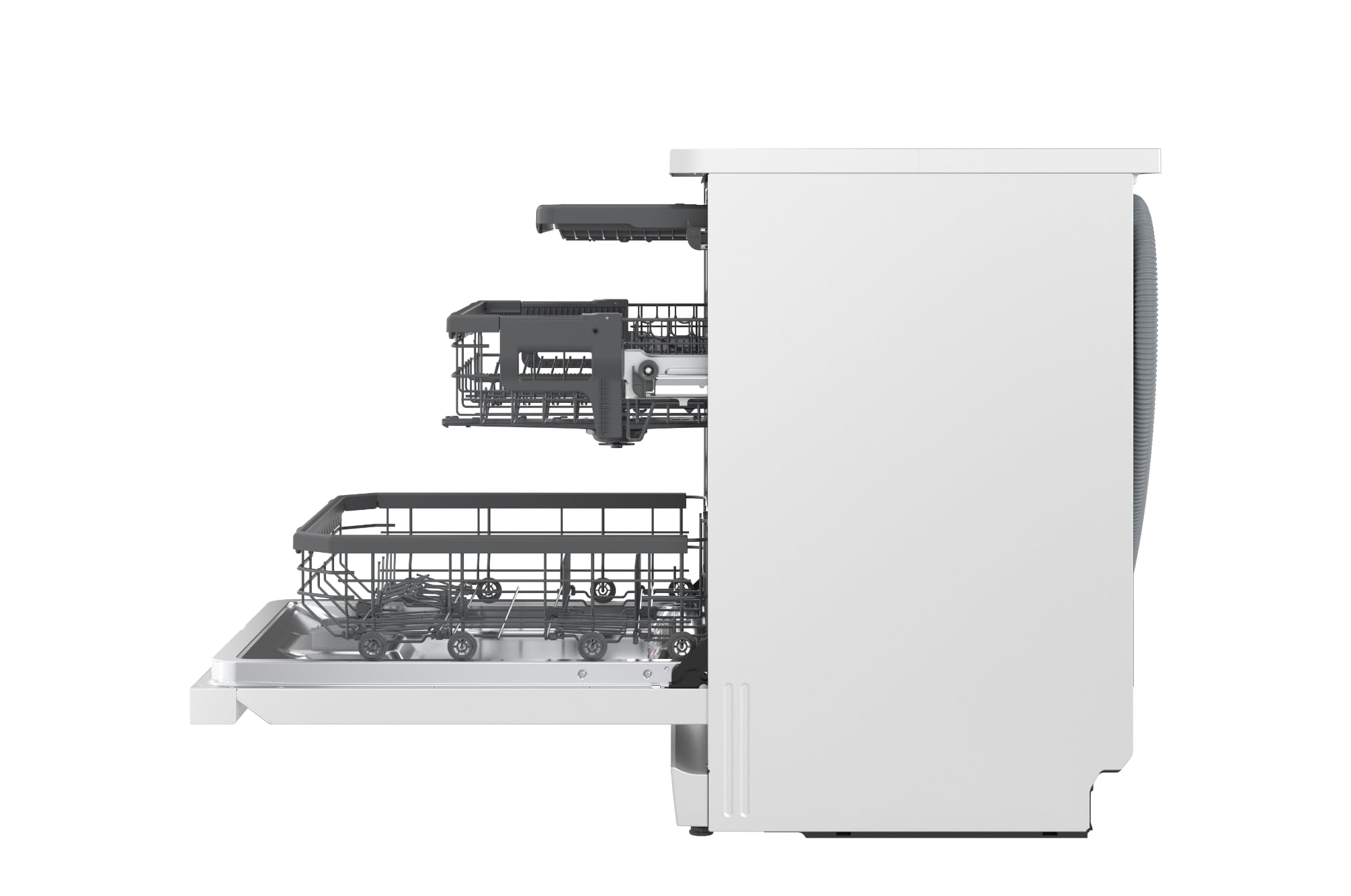 LG DF375HWS Lavastoviglie Libera Installazione Classe A, 14 Coperti, Lavaggio a Vapore TrueSteam, LED Esterno, Sistema QuadWash con 4 Bracci Irroratori, Serie 5, Auto-Apertura, 43dB, Wi-Fi, Bianco