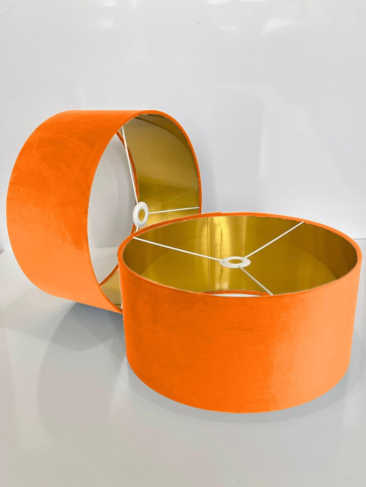 Shades By Woodpecker Coral Orange New Handmade By Order Velvet Drum Lamp Shade Ceiling Shade With Metallic Lining Of Gold,Silver Or Copper Lamp Shades Suitable For Ceiling And Tables