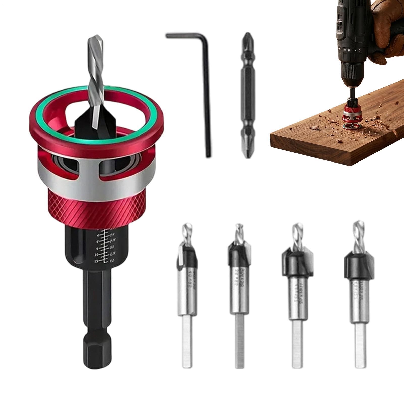Juego de Brocas Avellanadoras para Madera con tope de profundidad ajustable