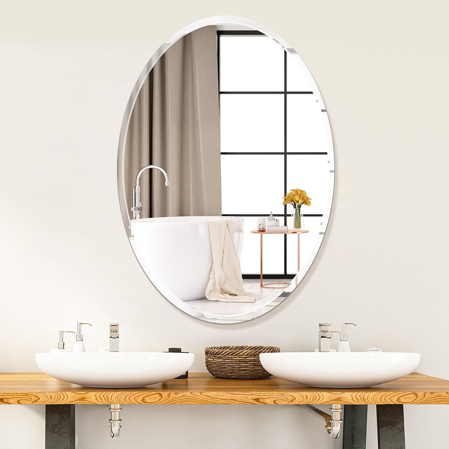 Villacola 20x28 Inch Oval Mirror for Bathroom Beveled Edge Frameless Oval Wall Mirror for Over Sink,Bedroom,Vanity,Entryway 28"L x 20"W