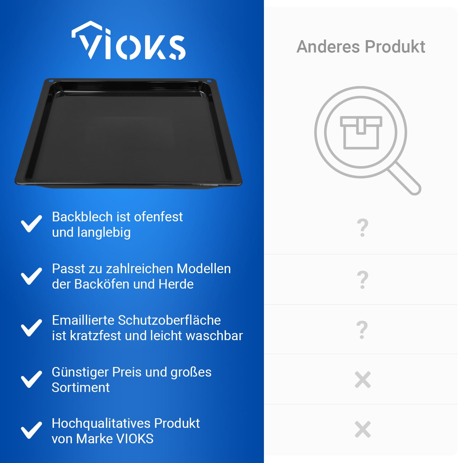 VIOKS Backblech 455 x 375 x 30 mm Backofen Ersatz für Neff Z12CB10A0