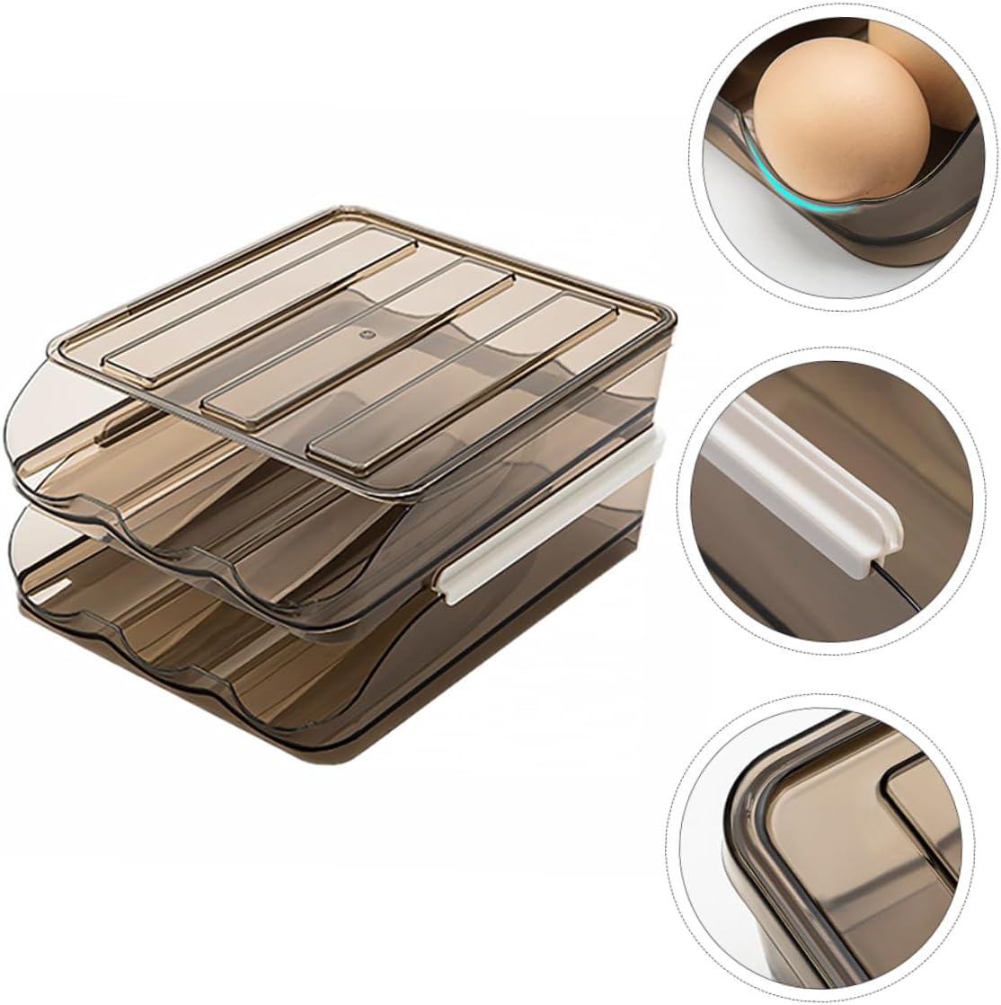 COLLBATH 2-layer Refrigerator Egg Holder Plastic Storage Case with Auto Scrolling Design Slide-out Egg Tray Organizer Container for Kitchen Storage
