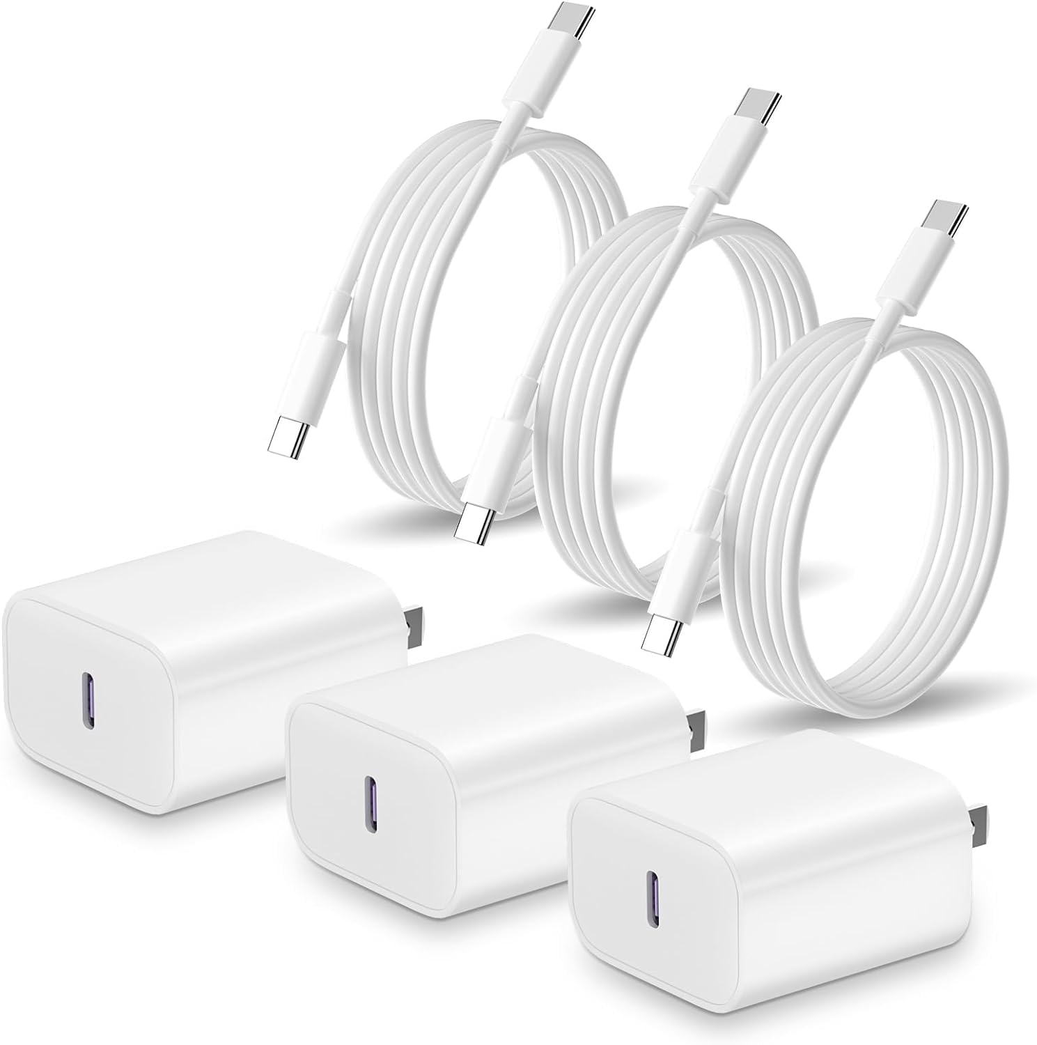 20W USB C Charger for iPhone 17 Pro Max/17 Pro/17,3Pack Fast Type C Wall Charging Block for iPhone 16 Pro Max/16 Pro/15 Pro/15/Air,Pad Pro12.9/11 inch with 10FT USB C to USB C Cable
