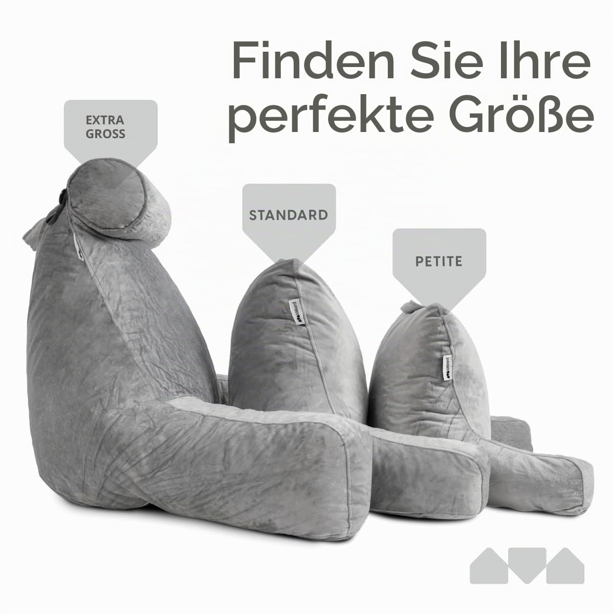 Milliard Rückenkissen, Lesekissen/Stützkissen mit Füllung aus Zerkleinertem Memory Foam- Ideal als Rückenstütze Beim Lesen oder für Videospiele (Standard) (Grau)