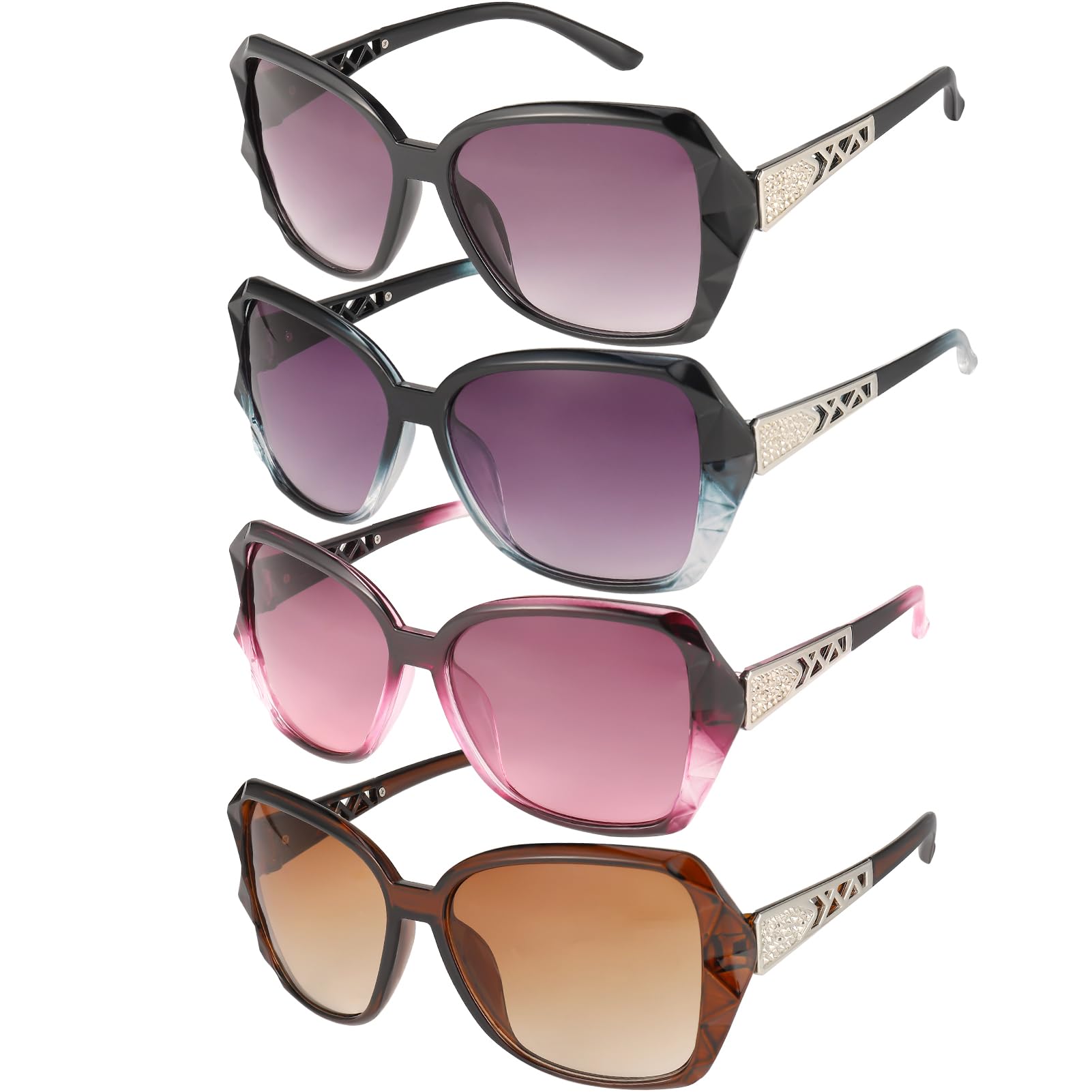 4 Pcs Women Large Sunglasses UV 400 Glasses Oversized Classic Trend Ladies Sunglasses with Shiny Large Frame